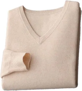 Vsadsau Men's Autumn and Winter Merino Wool Sweater V-Neck Knitted Casual Loose Pullover