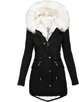 Winter Coats for Women 2024 Trendy Thicken Fleece Lined Parkas Anoraks Warm Cotton Jacket Coats with Faux Fur Hood