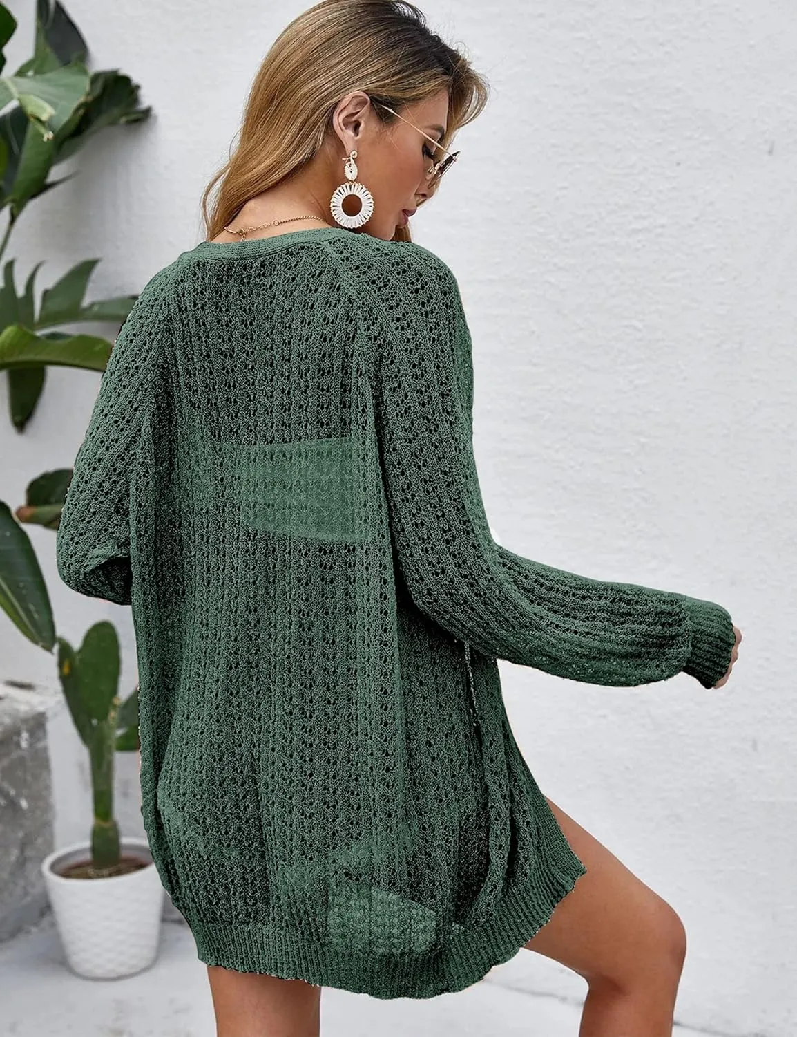 Women Crochet Lightweight Cardigan Cover Up Open Front Long Sleeve Summer Cardigans