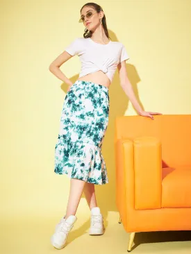 Women Tie Dye Gathered or Pleated Flared Midi Skirt