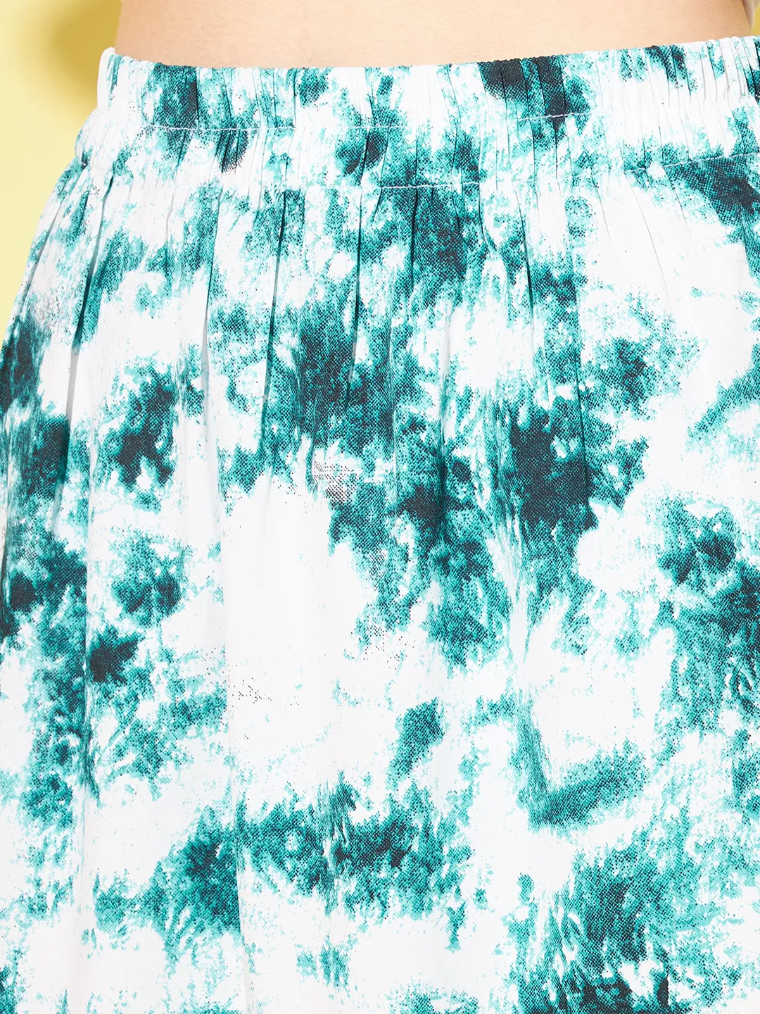 Women Tie Dye Gathered or Pleated Flared Midi Skirt