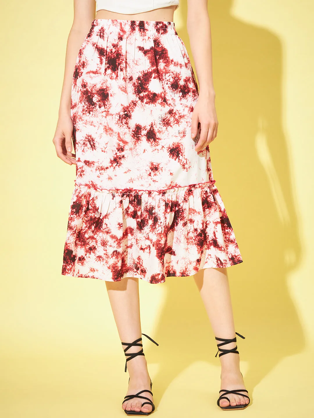 Women Tie-Dye Printed Flared Midi Skirt