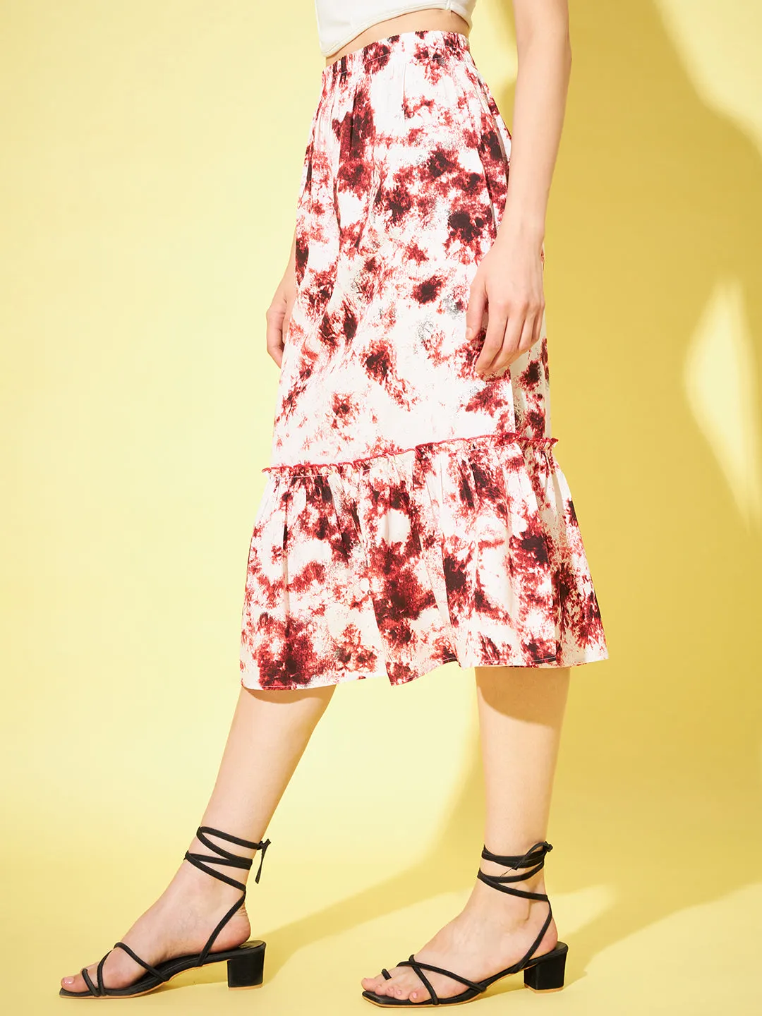 Women Tie-Dye Printed Flared Midi Skirt