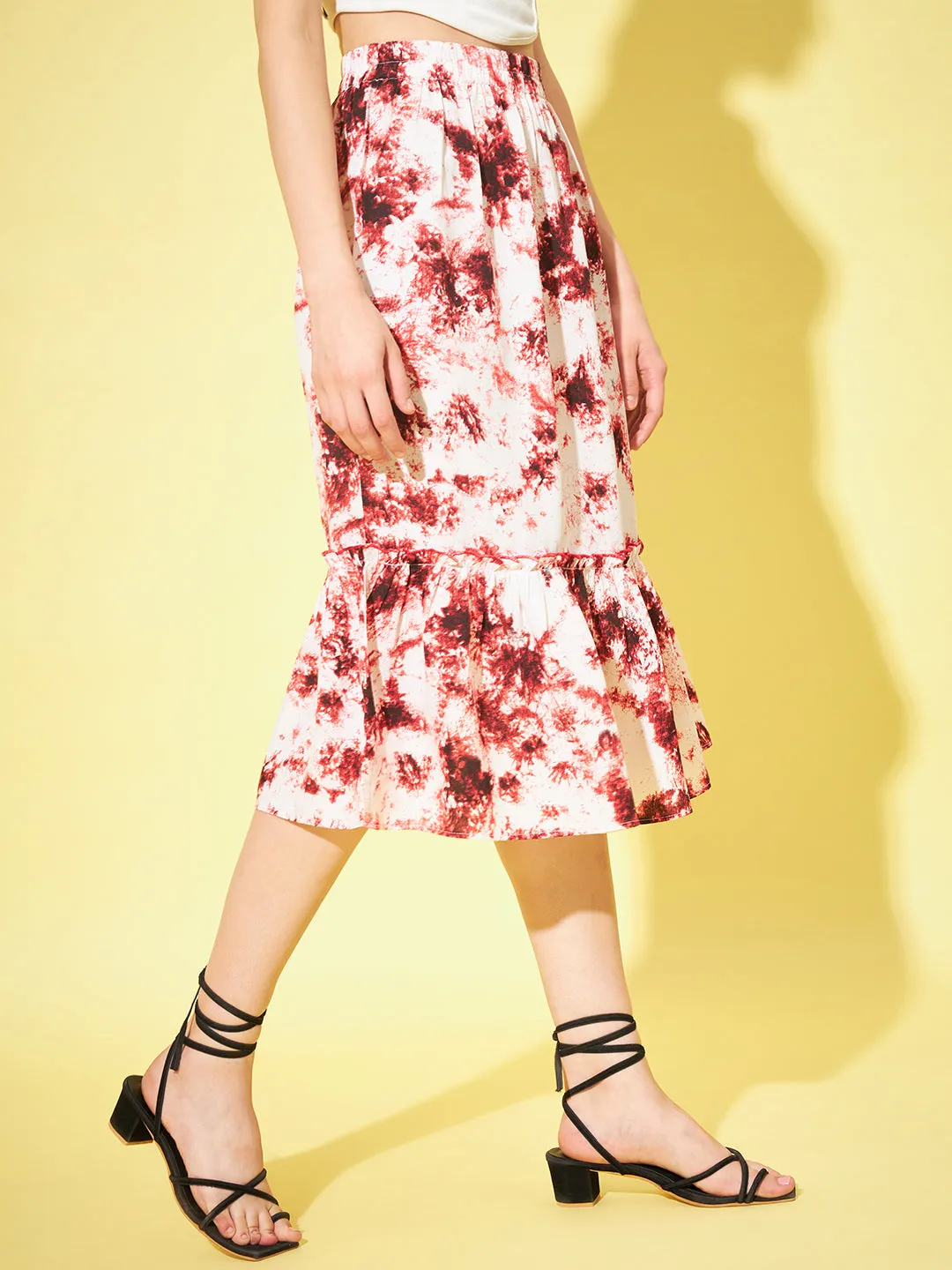 Women Tie-Dye Printed Flared Midi Skirt