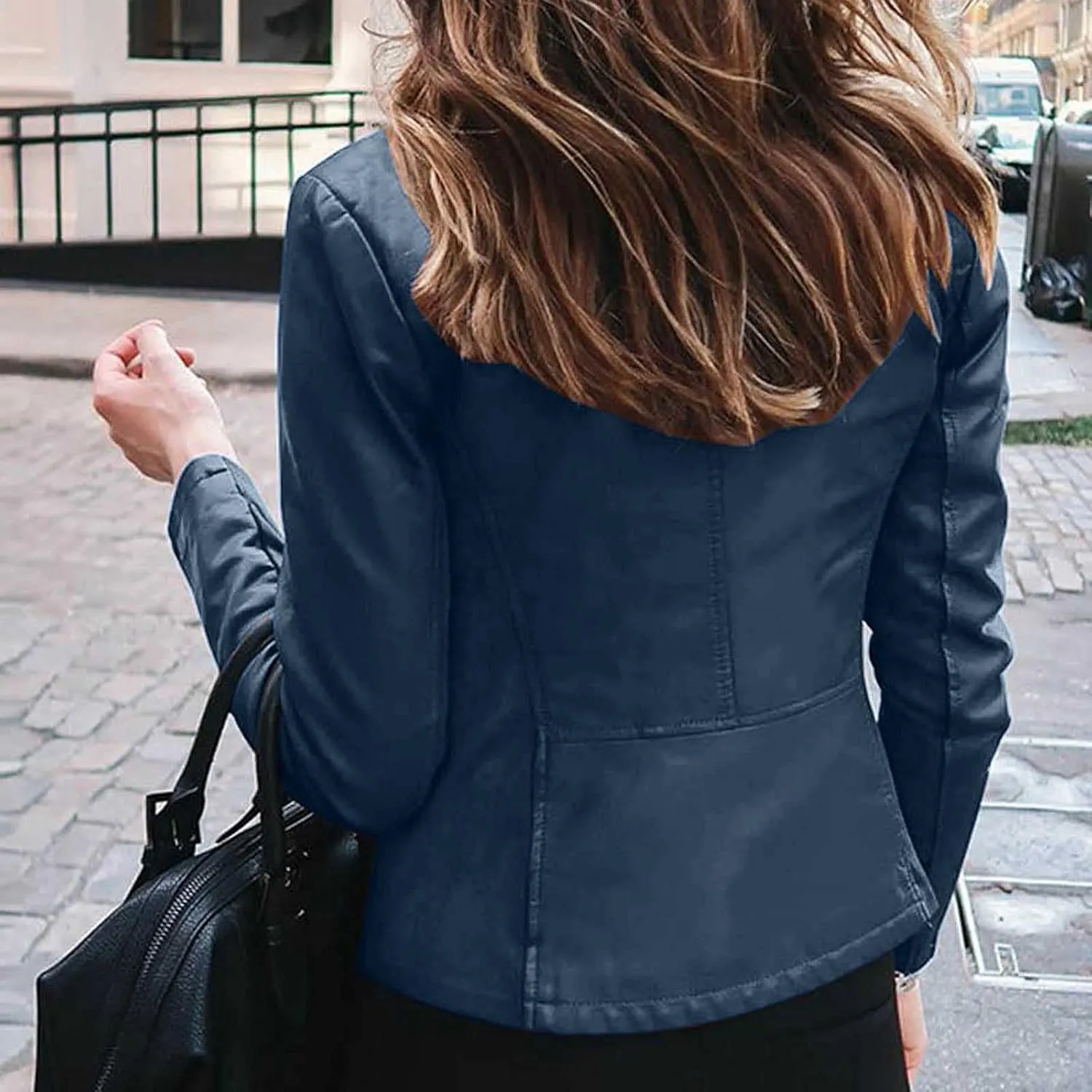 Women's Leather Jackets, Zip Motorcycle Jacket Quilted Lightweight Coat Vegan Pu Leather Fashion Outerwear
