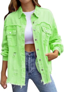 Women's Oversized Botton up Denim Jackets Classic Fit Crop Jean Jacket Stretch Casual Coat with Pockets Teen Girls