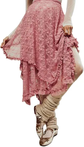 Women's Summer Midi Skirts Elastic Asymmetrical Layered Hem Sexy High Waist Skirts Beach Floral Casual Skirts