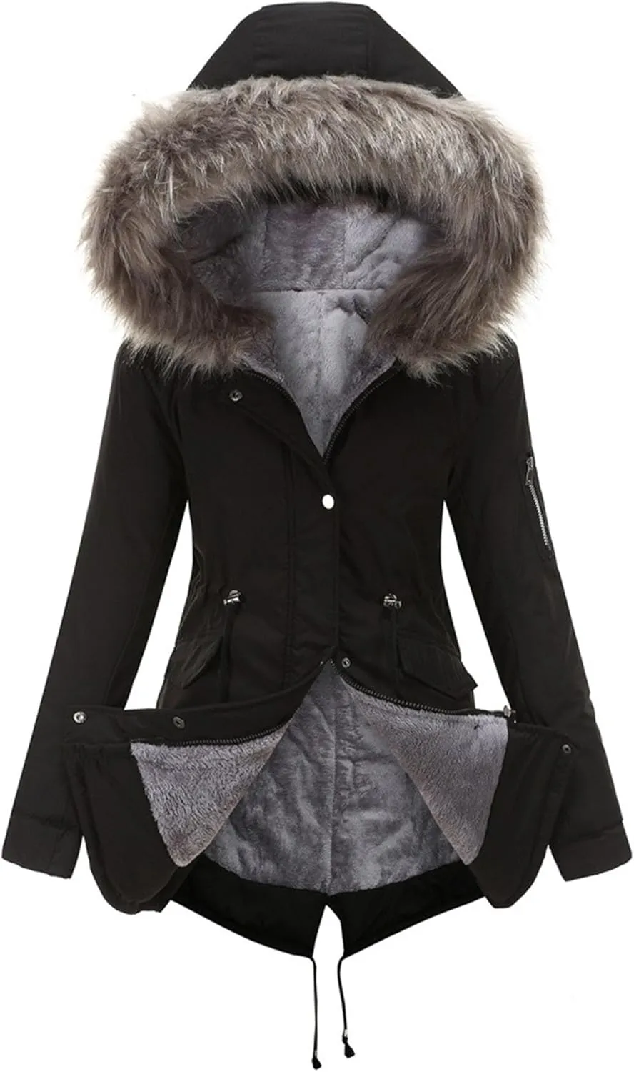 Women's Winter Coats Safari Parkas Fur Hooded Sherpa Lined Parka Coat Warm Thicken Anoraks Fleece Jacket