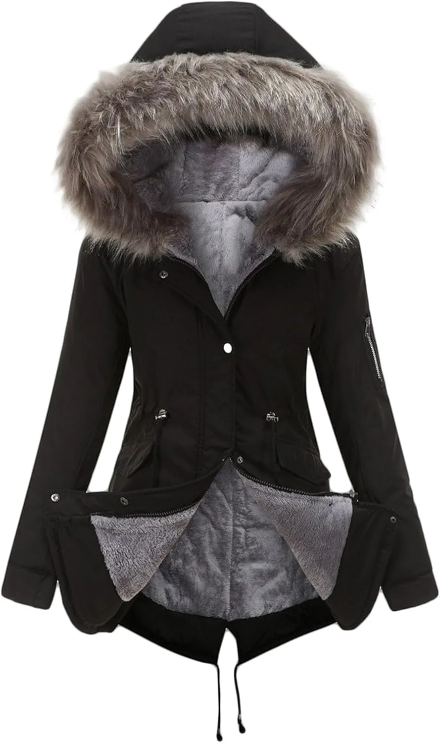 Women's Winter Coats Safari Parkas Fur Hooded Sherpa Lined Parka Coat Warm Thicken Anoraks Fleece Jacket