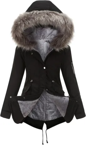 Women's Winter Coats Safari Parkas Fur Hooded Sherpa Lined Parka Coat Warm Thicken Anoraks Fleece Jacket