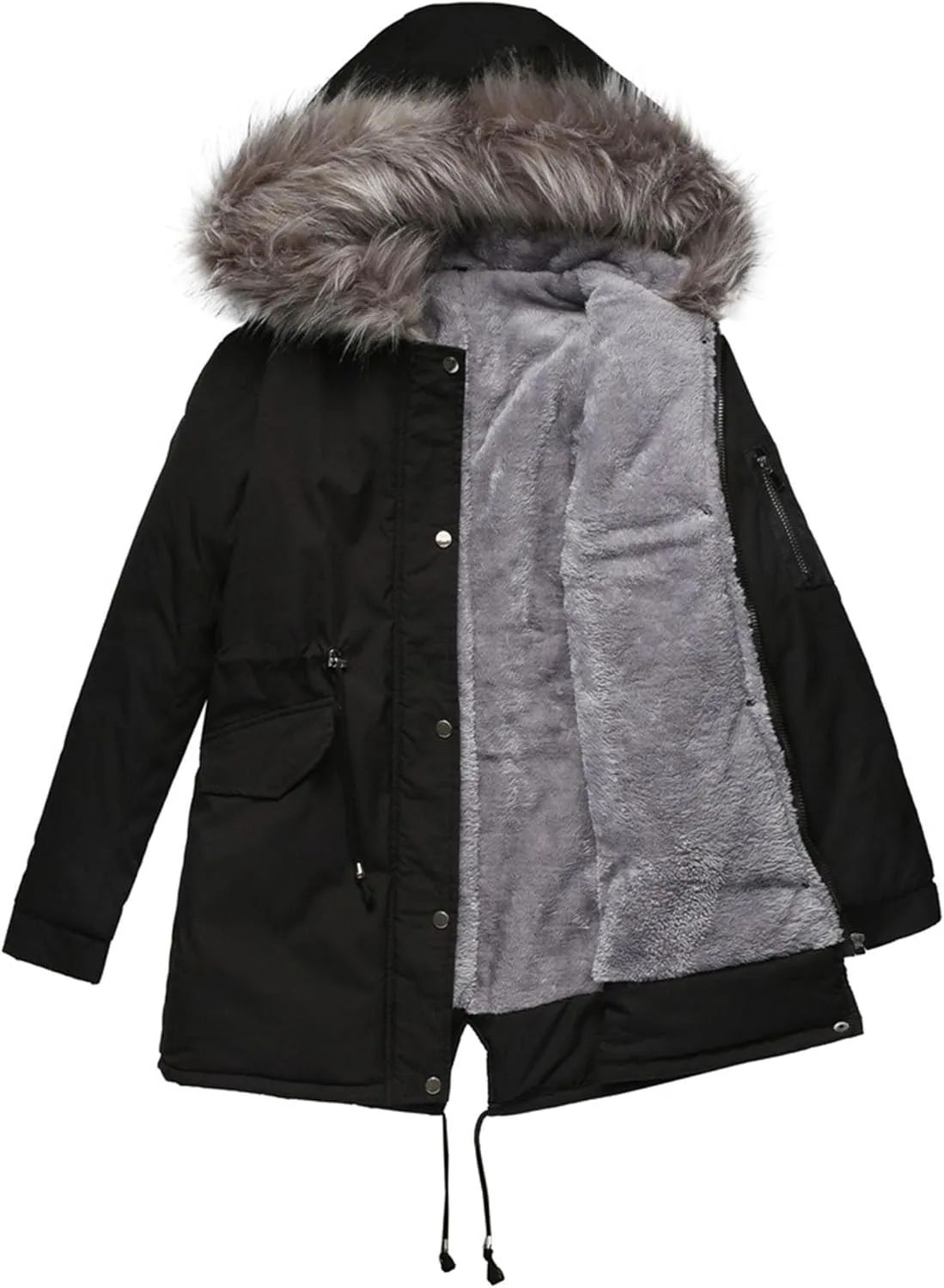 Women's Winter Coats Safari Parkas Fur Hooded Sherpa Lined Parka Coat Warm Thicken Anoraks Fleece Jacket