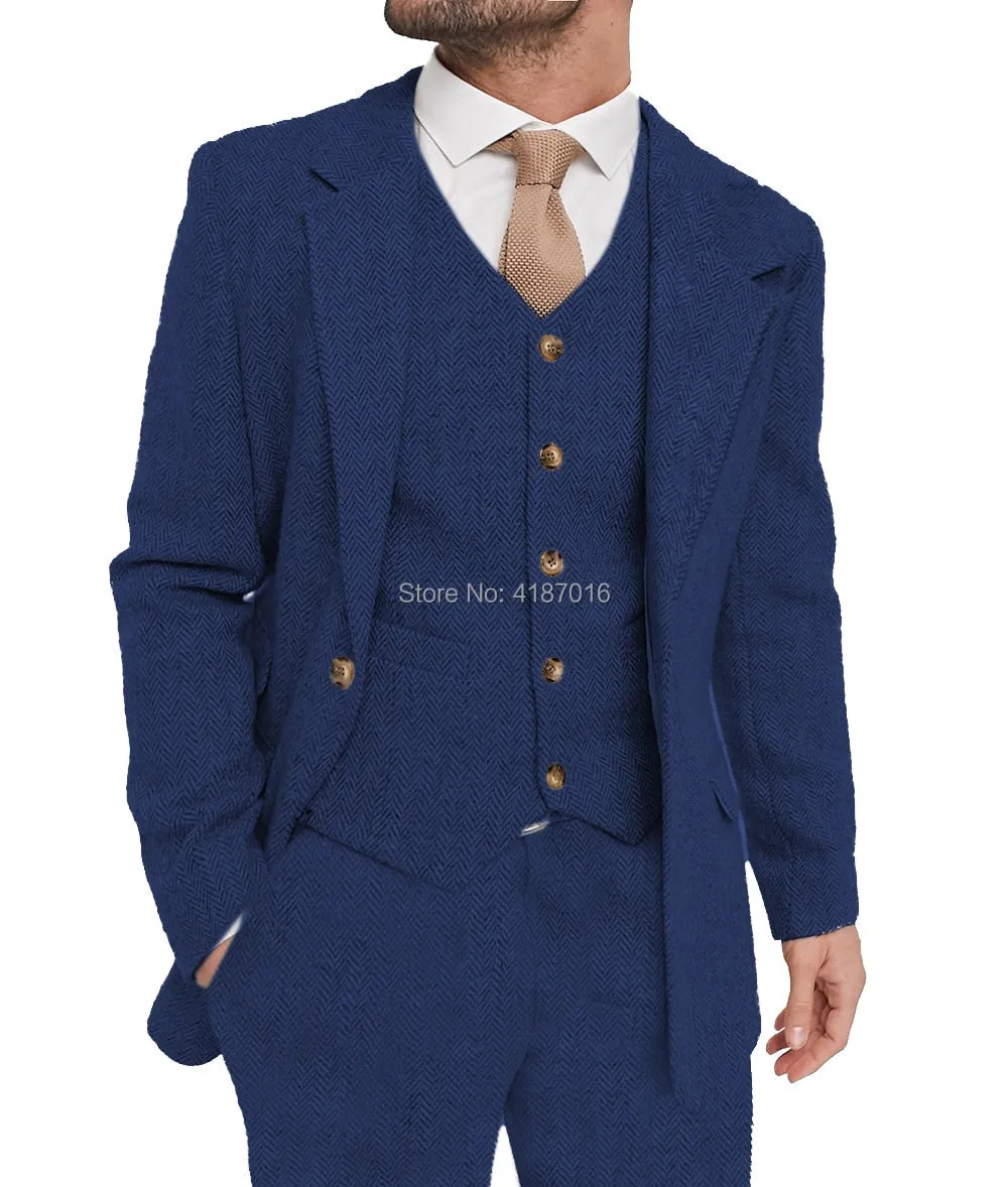 xiangtuibao Mens Suit Grey 3 Piece Suit Hight Quality Wool Tweed Wedding Groomsmen Shawl Lapel Tuxedos Slim Fit Blazer Pants vest