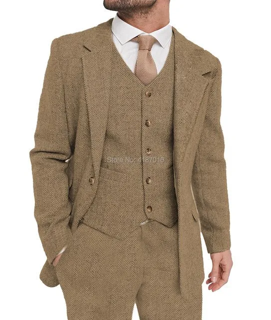 xiangtuibao Mens Suit Grey 3 Piece Suit Hight Quality Wool Tweed Wedding Groomsmen Shawl Lapel Tuxedos Slim Fit Blazer Pants vest